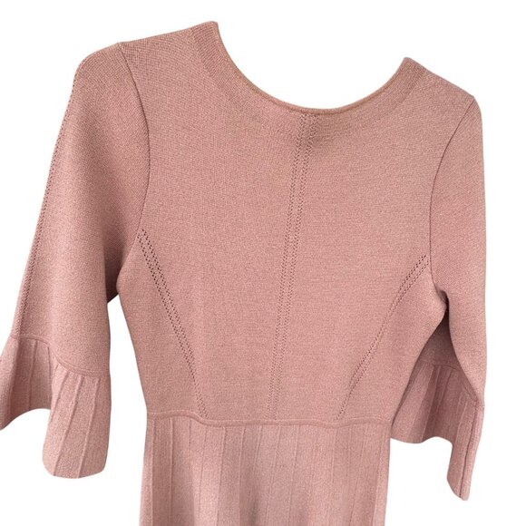 Lela Rose Blush Pink Wool Blend Dress Size Medium W/ Pleated Sleeves Mid-Length - Picture 5 of 13